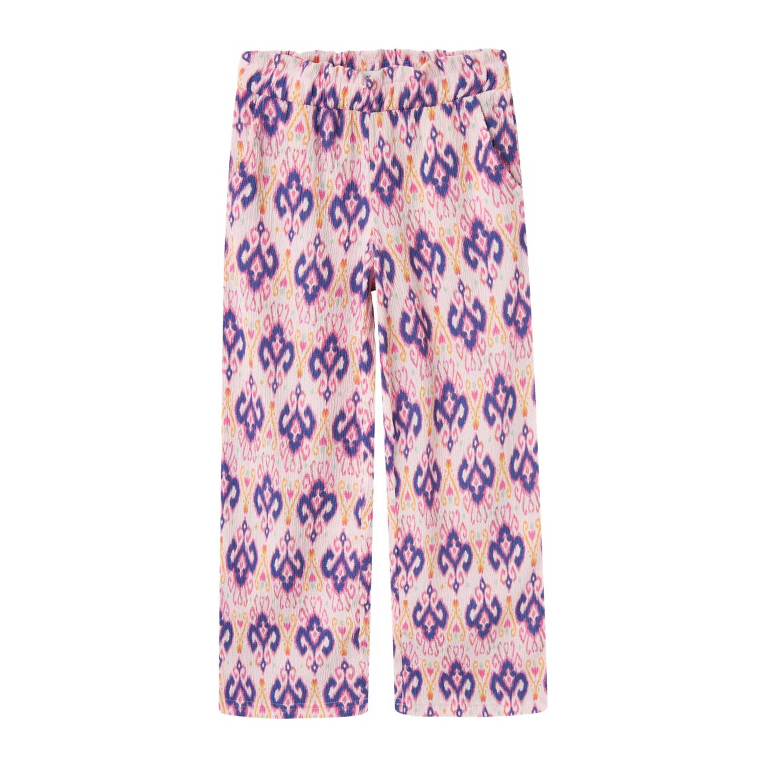 Name it KIDS wide leg broek NKFHABANE met all over print en textuur roze paars Meisjes Polyester 116