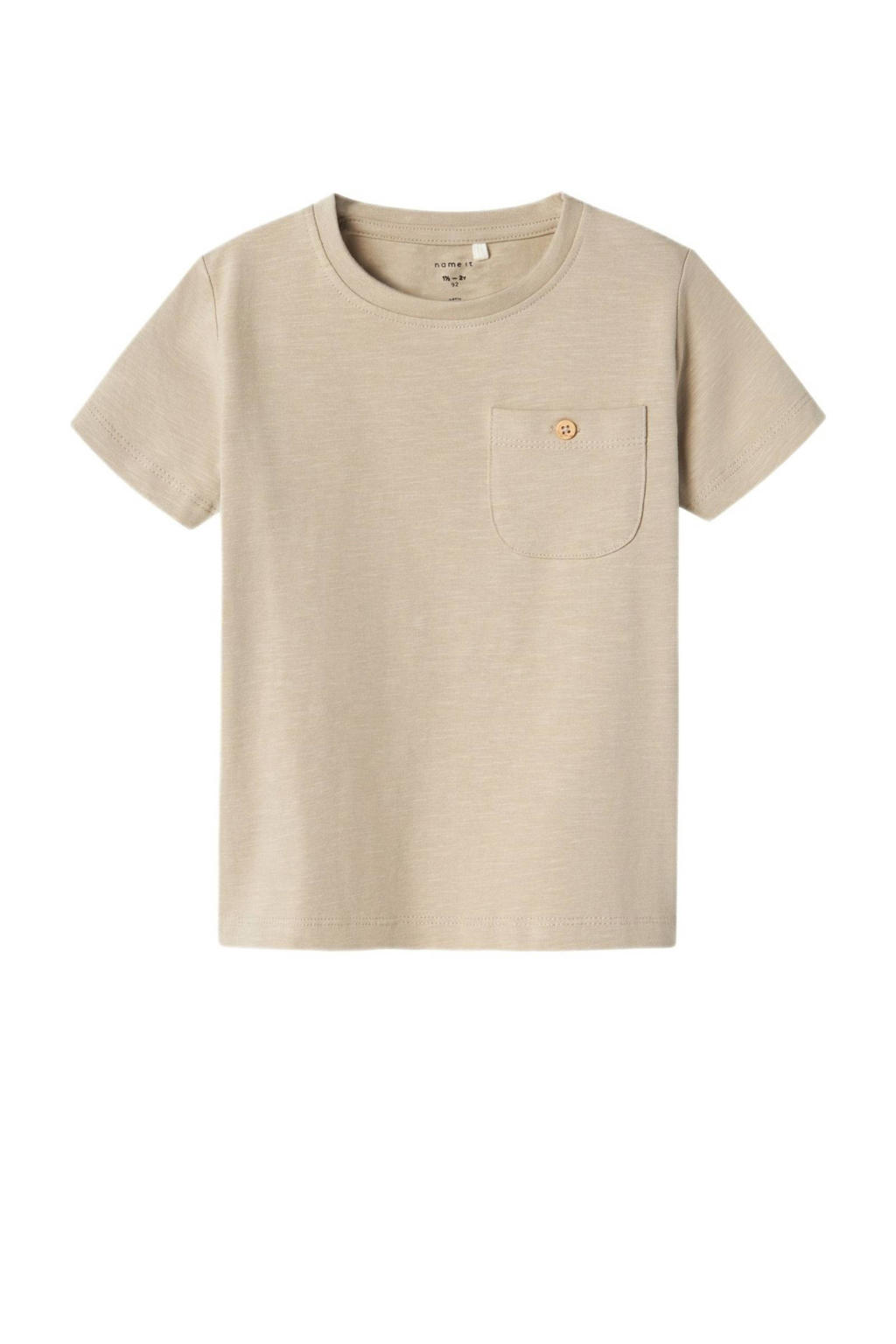 Zandkleurige jongens NAME IT MINI T-shirt van katoen met effen, korte mouwen en ronde hals