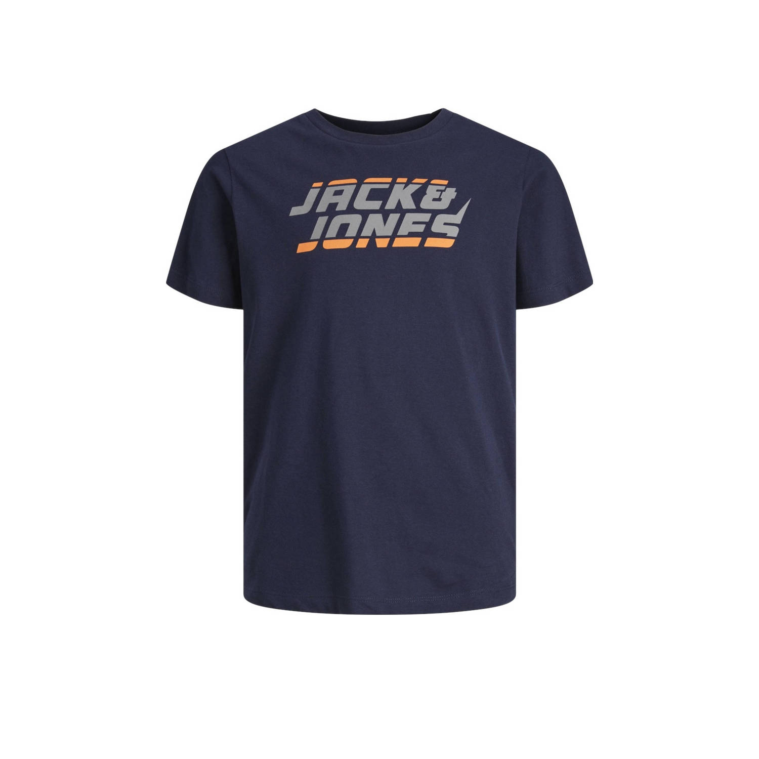 Jack & jones JUNIOR T-shirt JCOKAPPER met logo donkerblauw Jongens Katoen Ronde hals 128