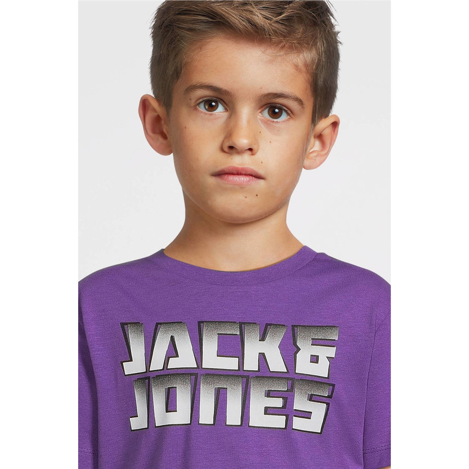 JACK & JONES JUNIOR T-shirt JCOKAPPER met logo paars