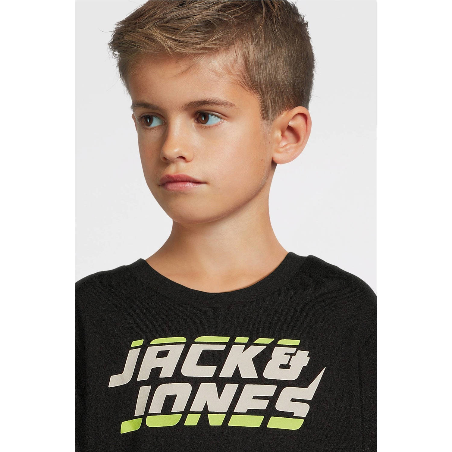 JACK & JONES JUNIOR T-shirt JCOKAPPER met logo zwart