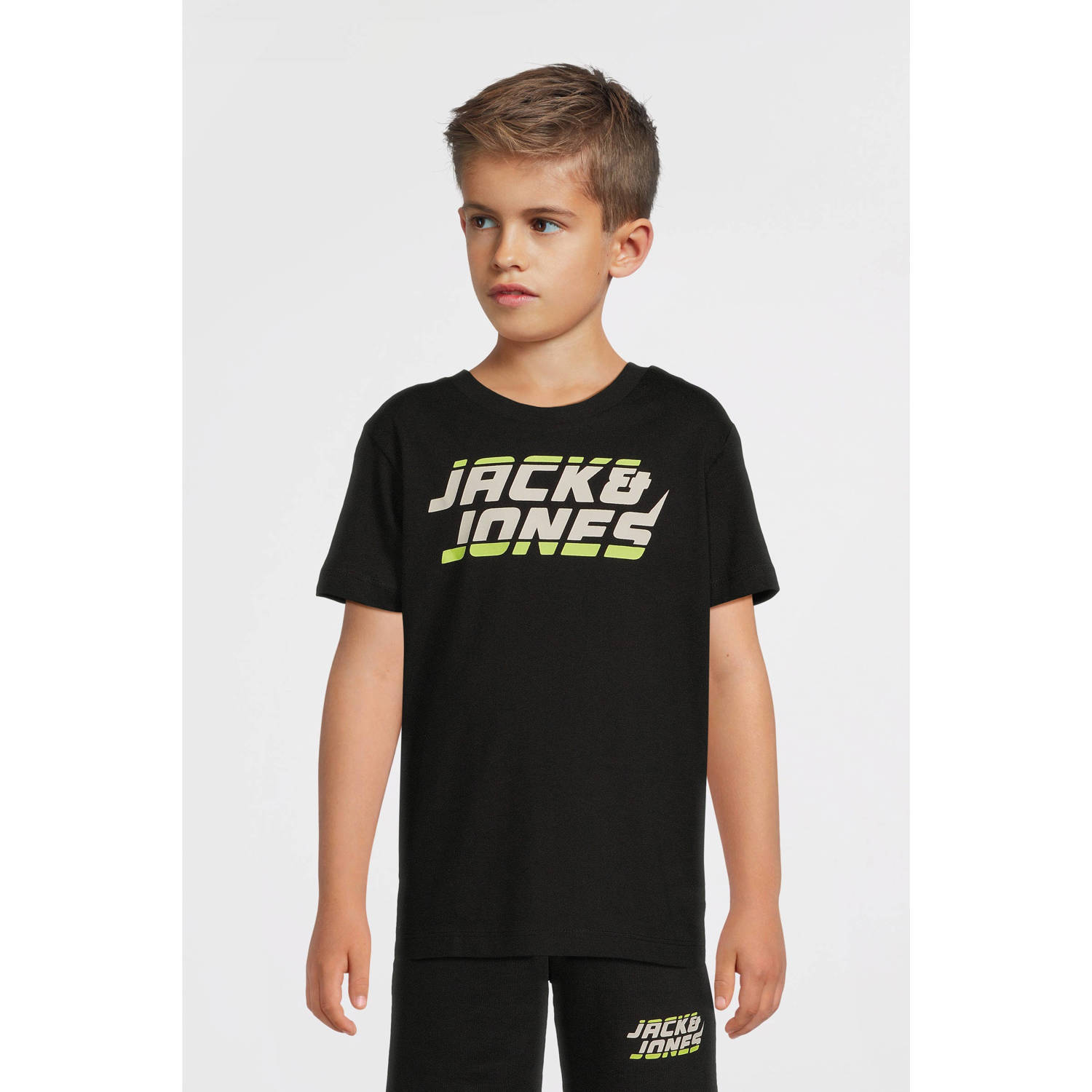 JACK & JONES JUNIOR T-shirt JCOKAPPER met logo zwart