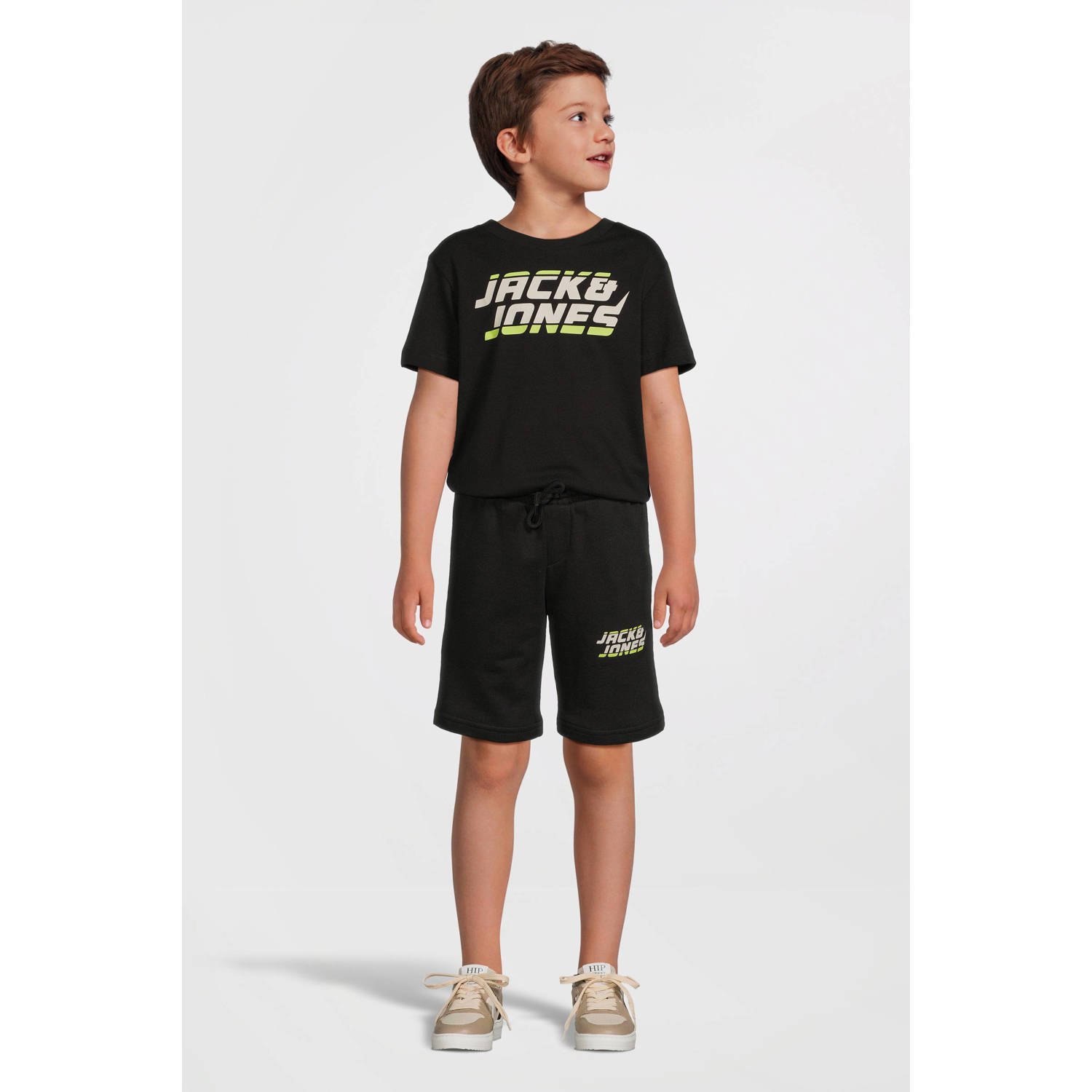 JACK & JONES JUNIOR sweatshort JPSTKAPPER met logo zwart