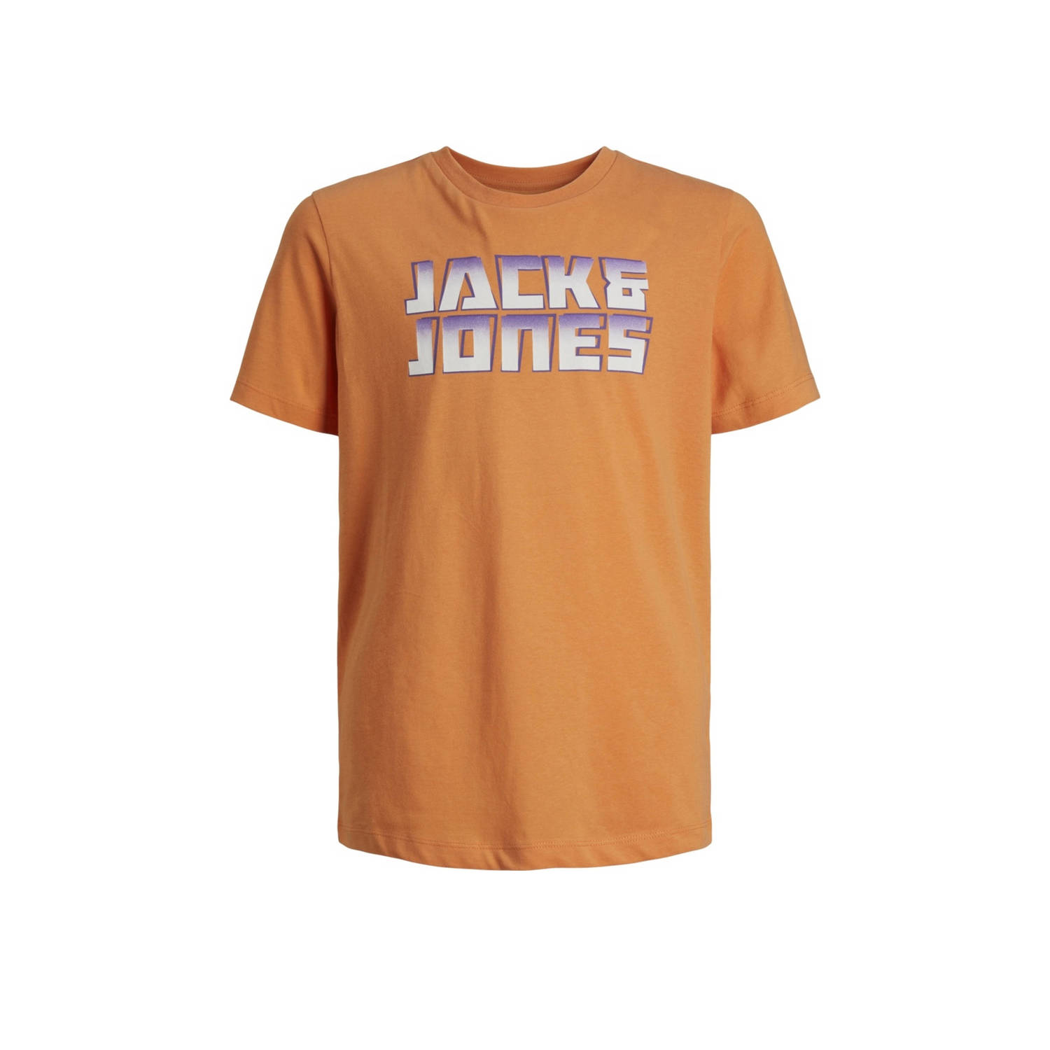 Jack & jones JUNIOR T-shirt JCOKAPPER met logo lichtoranje Jongens Katoen Ronde hals 128