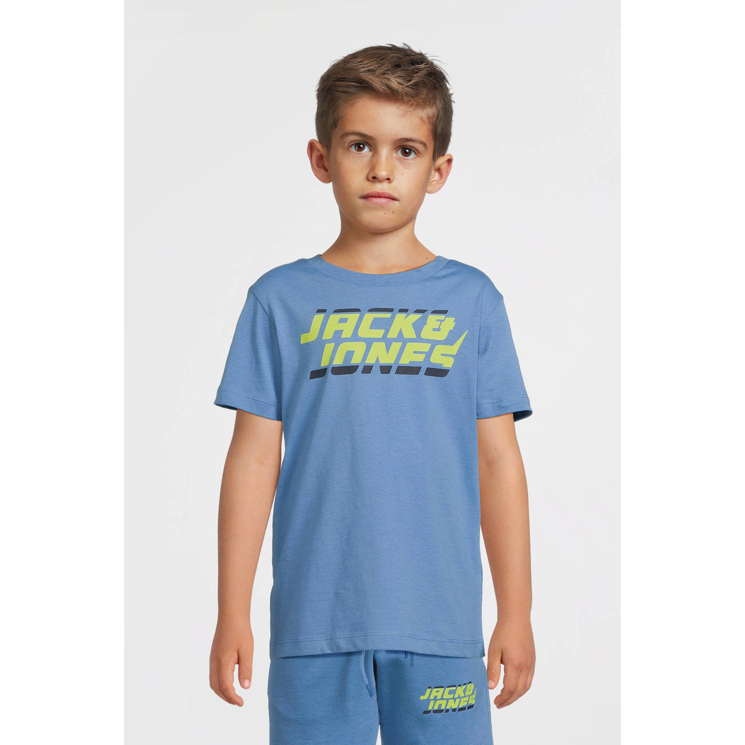 JACK & JONES JUNIOR T-shirt JCOKAPPER met logo lichtblauw