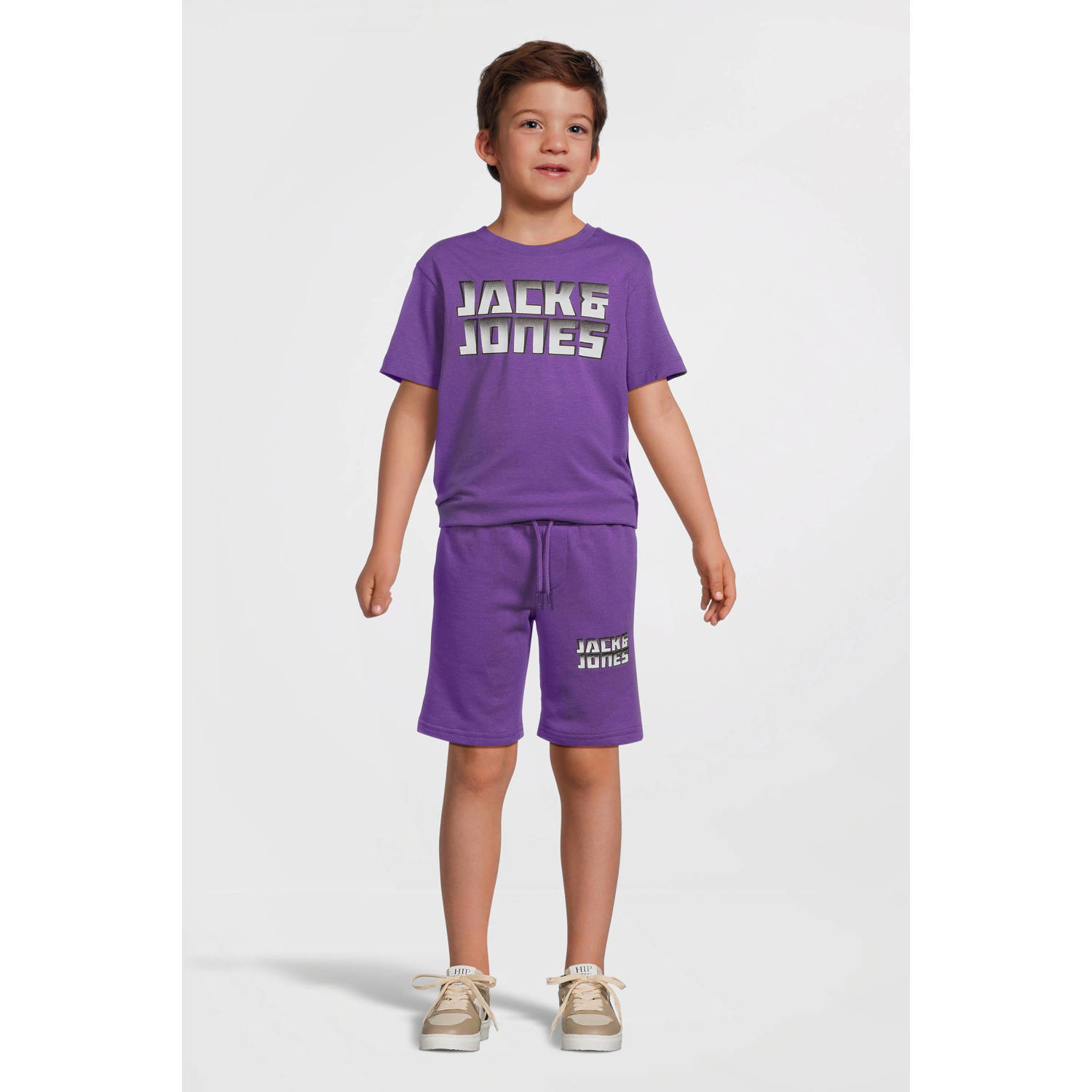 JACK & JONES JUNIOR sweatshort JPSTKAPPER met logo paars