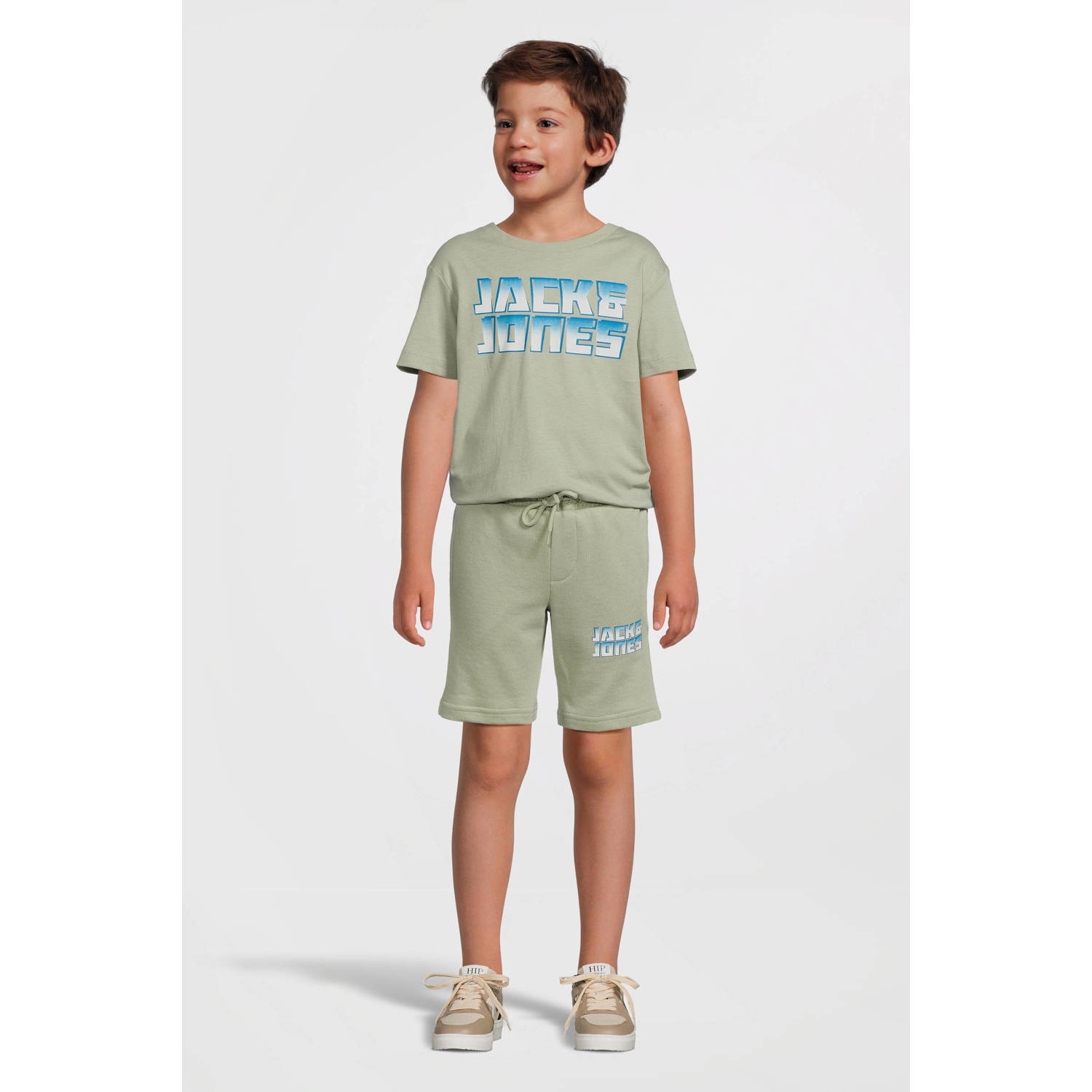 JACK & JONES JUNIOR sweatshort JPSTKAPPER met logo saliegroen