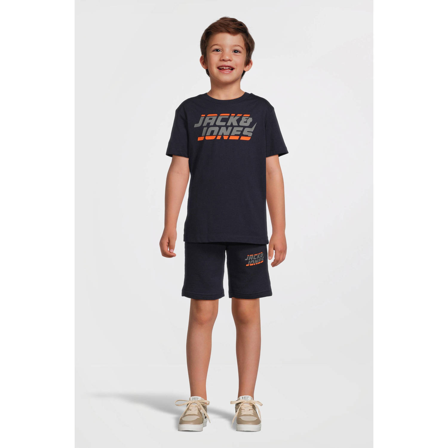 JACK & JONES JUNIOR sweatshort JPSTKAPPER met logo donkerblauw