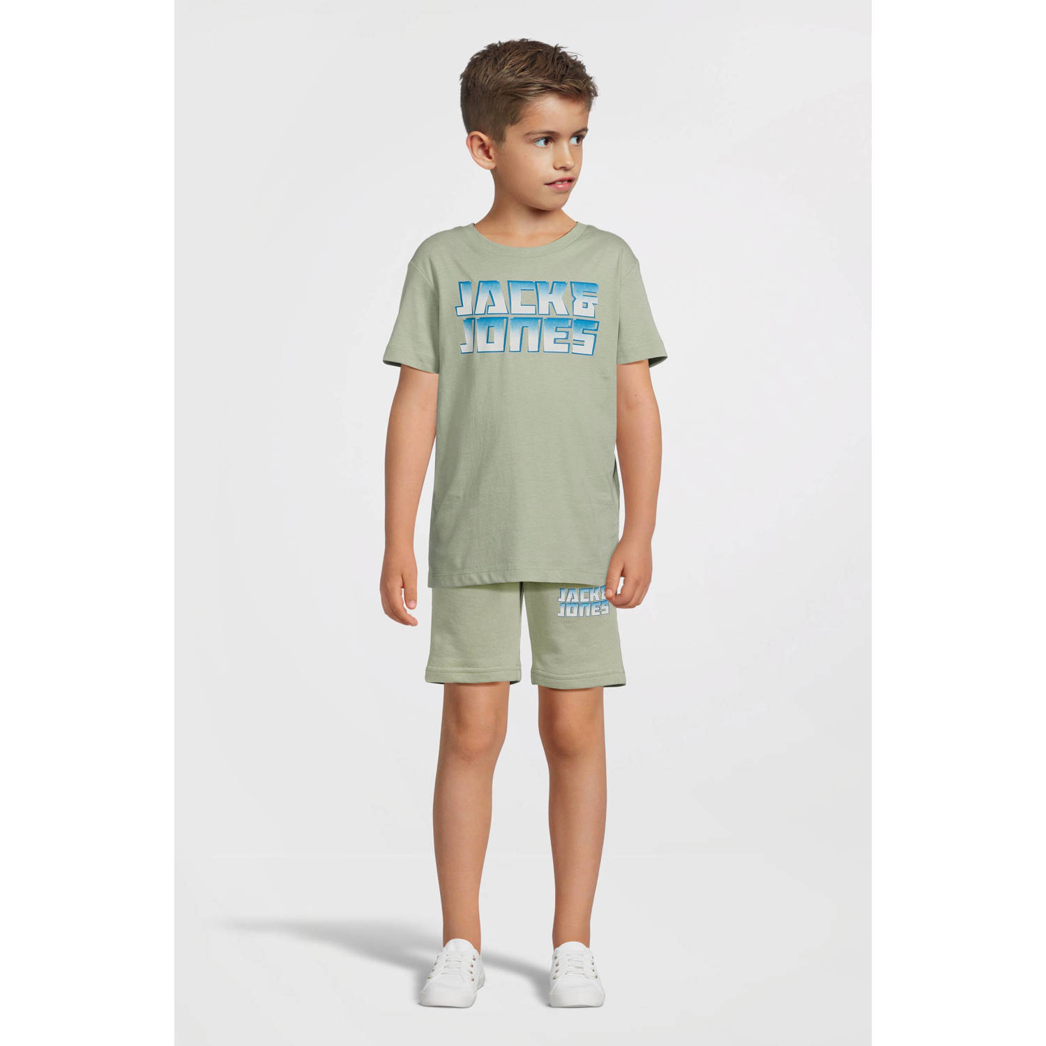 JACK & JONES JUNIOR T-shirt JCOKAPPER met logo saliegroen