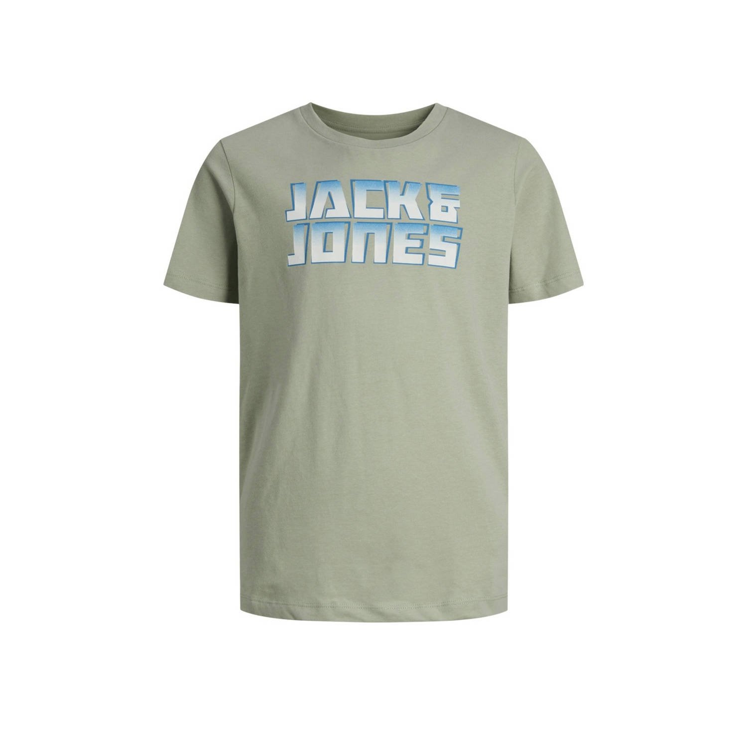 Jack & jones JUNIOR T-shirt JCOKAPPER met logo saliegroen Jongens Katoen Ronde hals 128