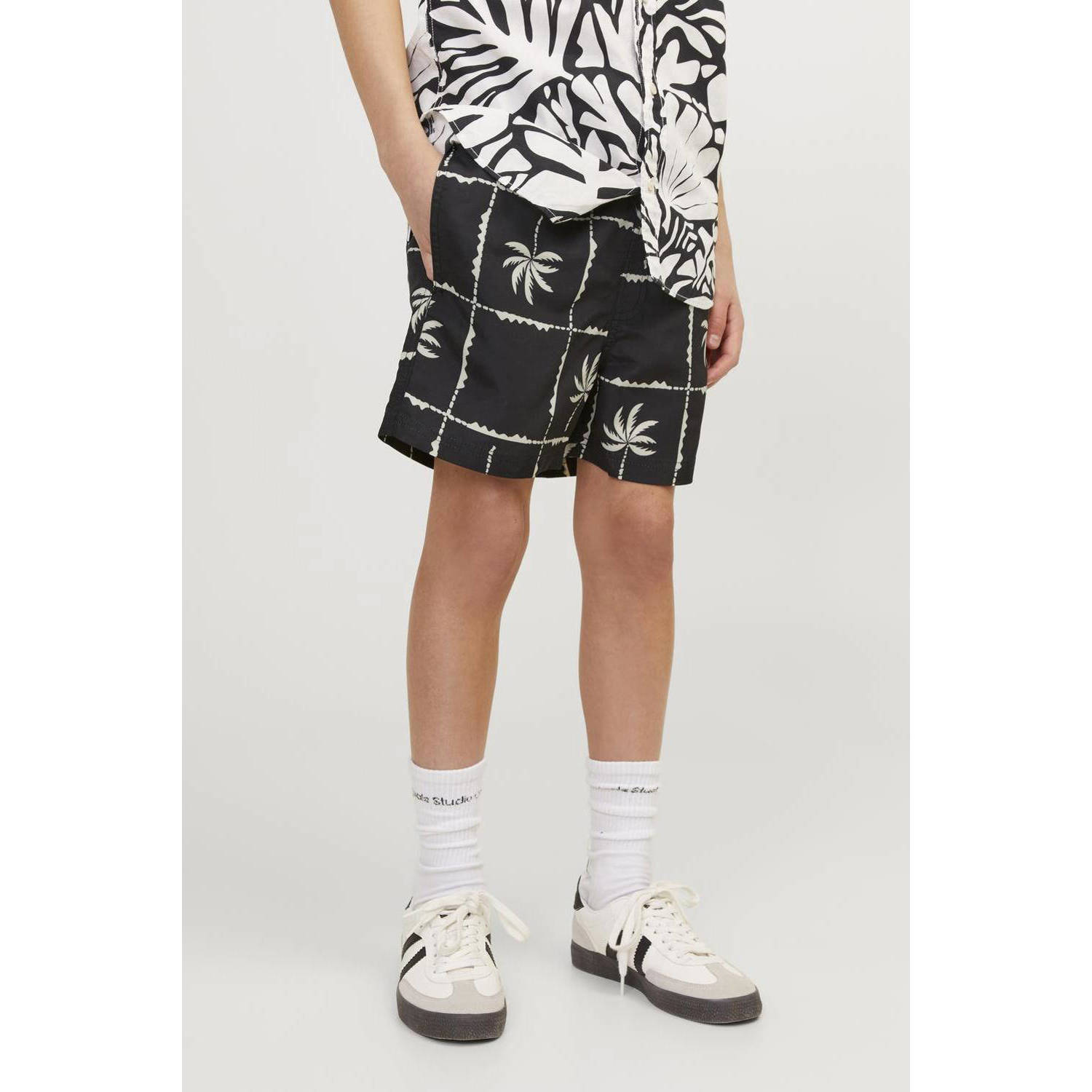 Jack & jones JUNIOR zwemshort JPSTFIJI zwart grijs Jongens Polyester All over print 152