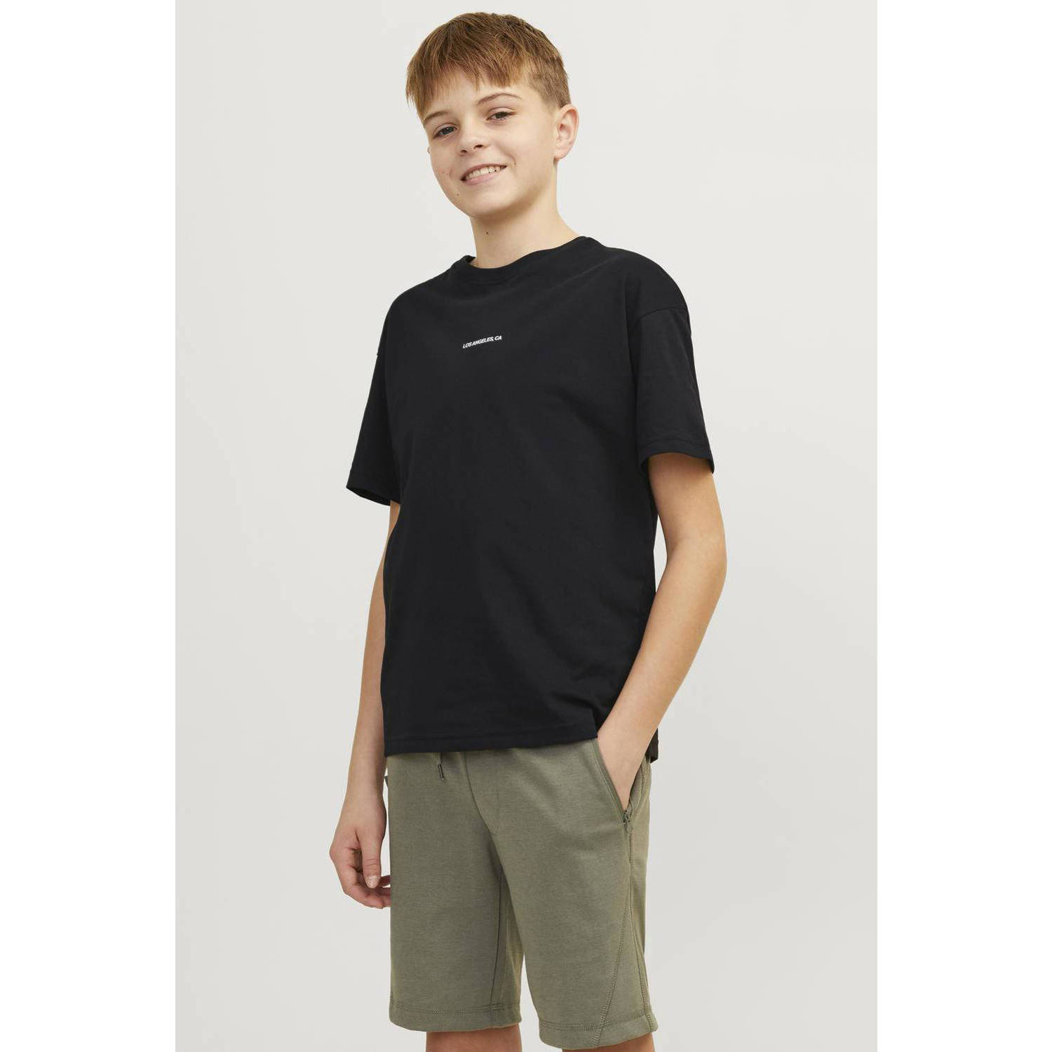 Jack & jones JUNIOR T-shirt JORARUBA LANDSCAPE met backprint zwart Jongens Katoen Ronde hals 128