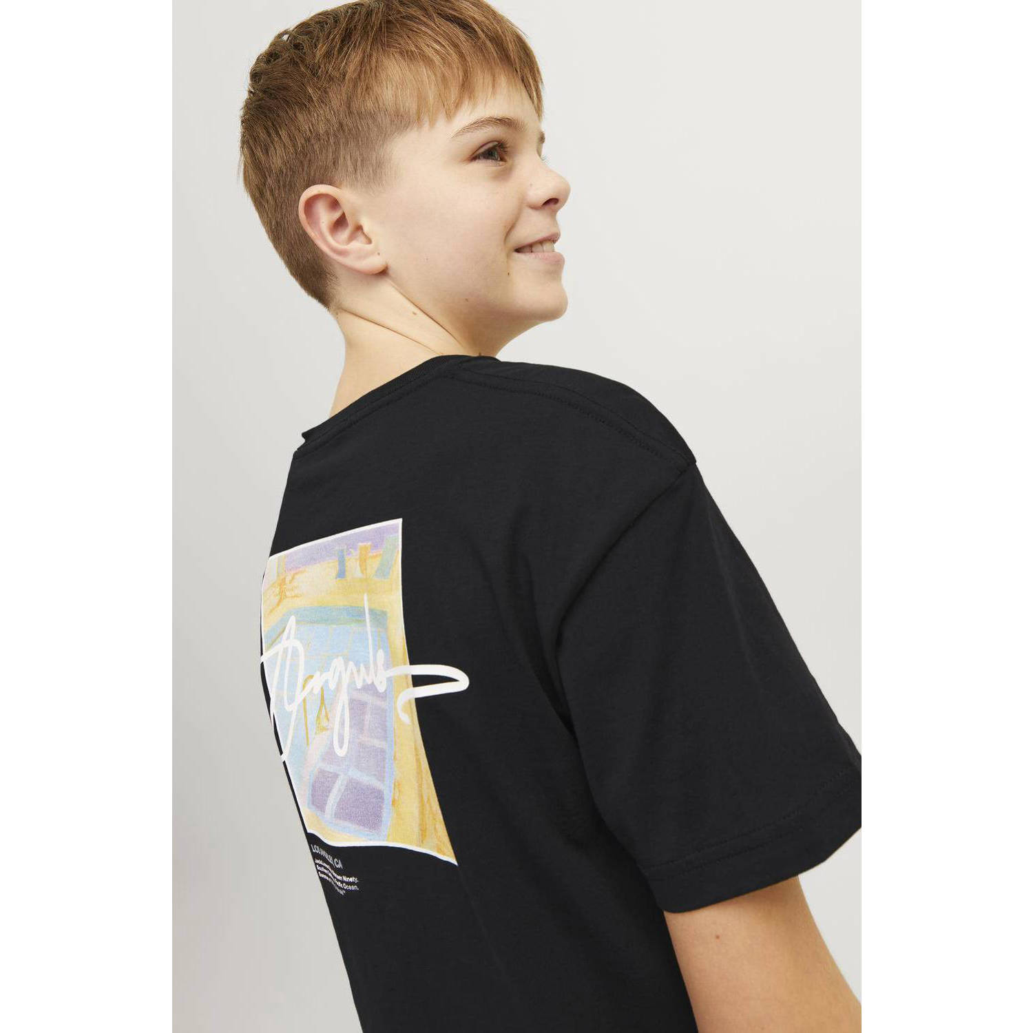 JACK & JONES JUNIOR T-shirt JORARUBA LANDSCAPE met backprint zwart