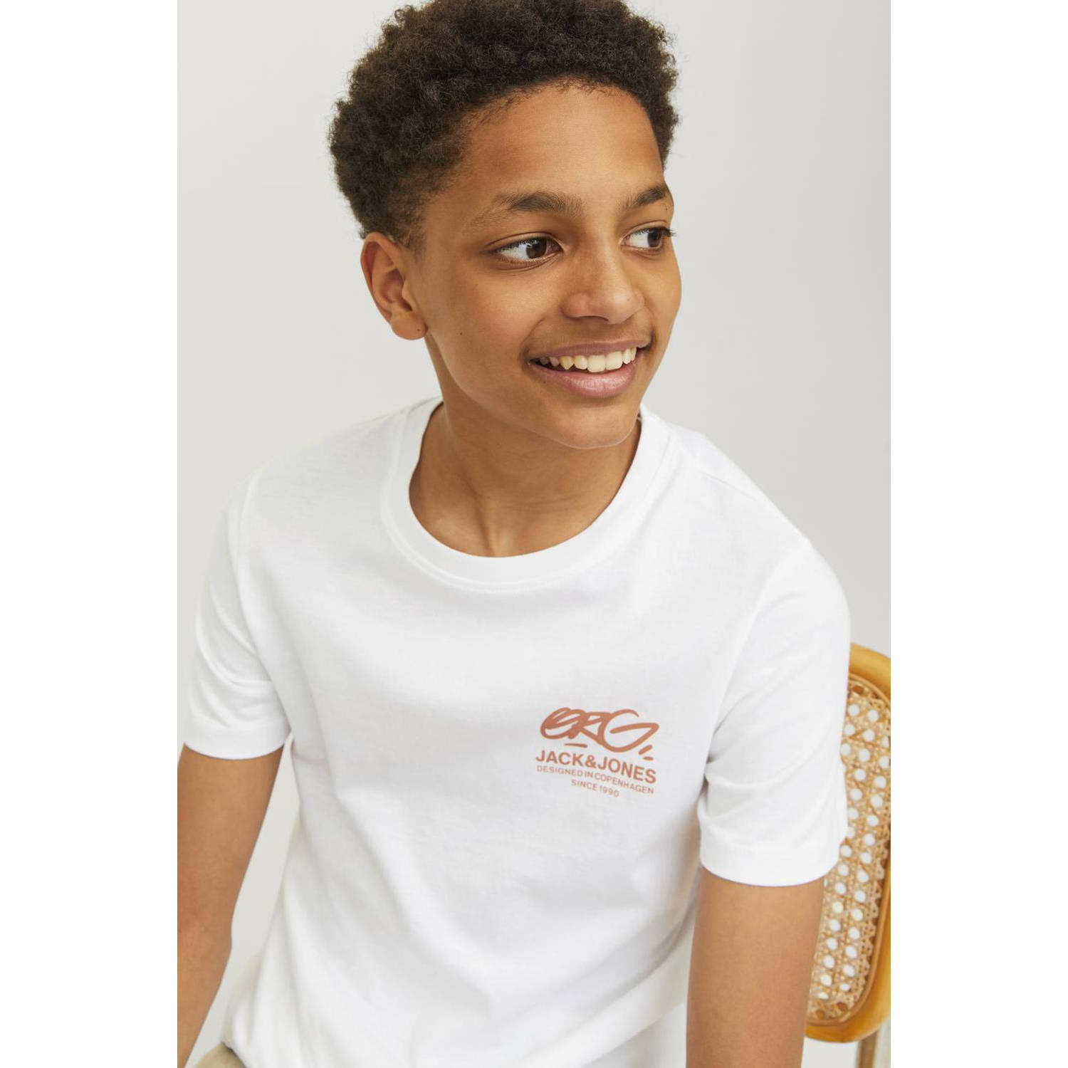 Jack & jones JUNIOR T-shirt JORARUBA met backprint wit Jongens Katoen Ronde hals 128