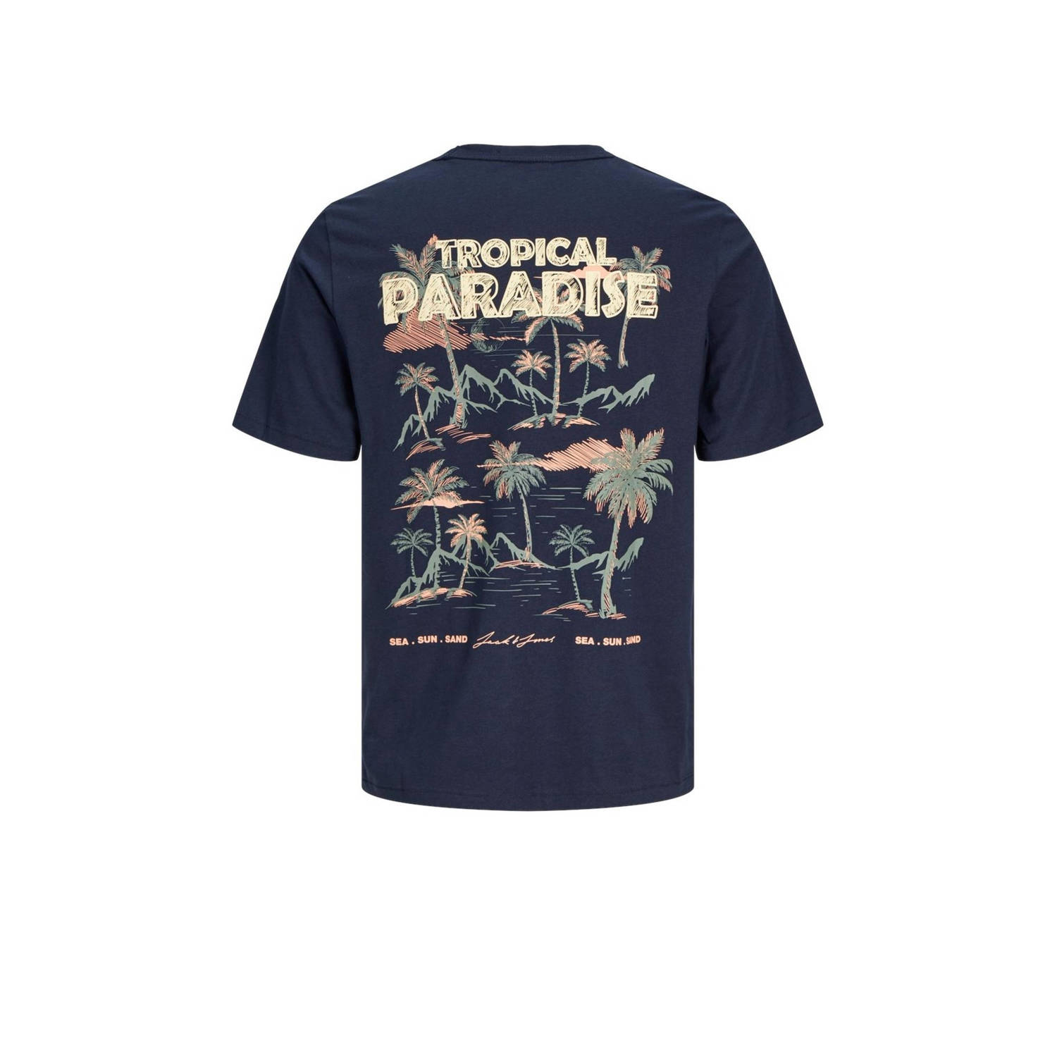 JACK & JONES JUNIOR T-shirt JORPALM met backprint donkerblauw
