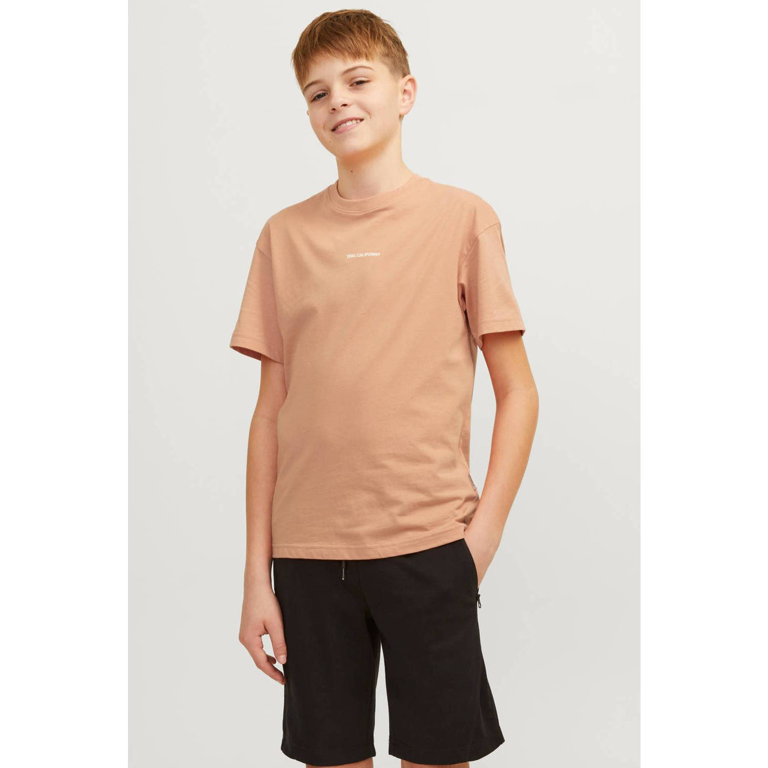 Jack & jones JUNIOR T-shirt JORARUBA LANDSCAPE met backprint zachtoranje Jongens Katoen Ronde hals 128