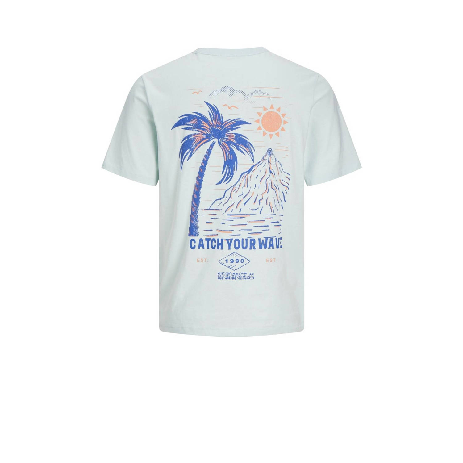 JACK & JONES JUNIOR T-shirt JORPALM met backprint lichtblauw