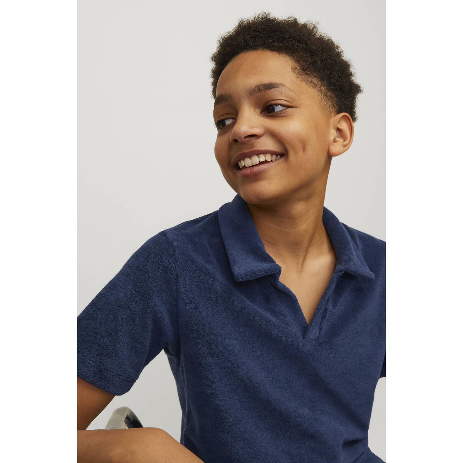 Jack & jones JUNIOR badstof polo JPRBLA donkerblauw Effen 140