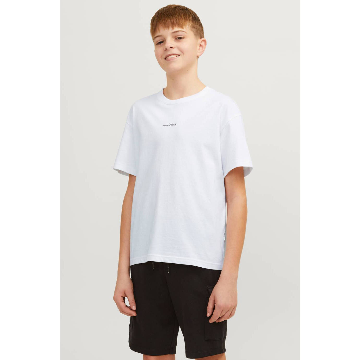 Jack & jones JUNIOR T-shirt JORARUBA LANDSCAPE met backprint wit Jongens Katoen Ronde hals 140