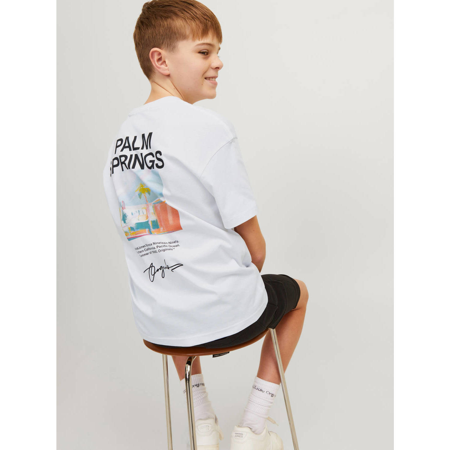 JACK & JONES JUNIOR T-shirt JORARUBA LANDSCAPE met backprint wit