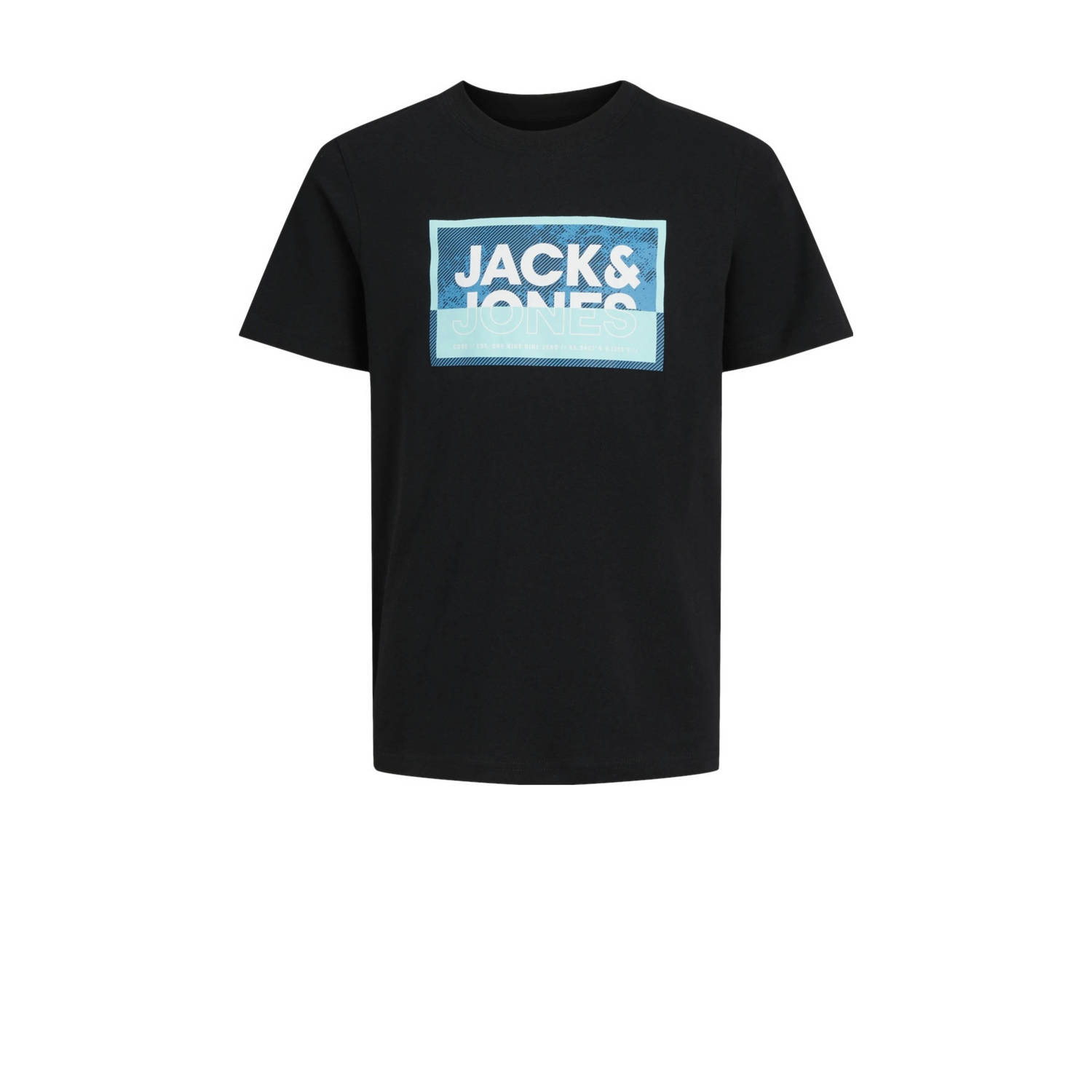 Jack & jones JUNIOR T-shirt JCOLOGAN SOMMER met logo zwart Jongens Katoen Ronde hals 152