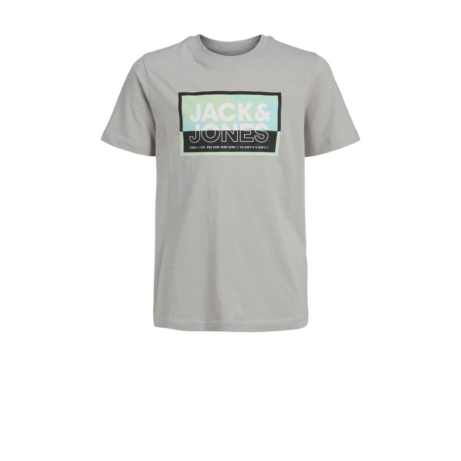 JACK & JONES JUNIOR T-shirt JCOLOGAN SOMMER met logo grijs melange