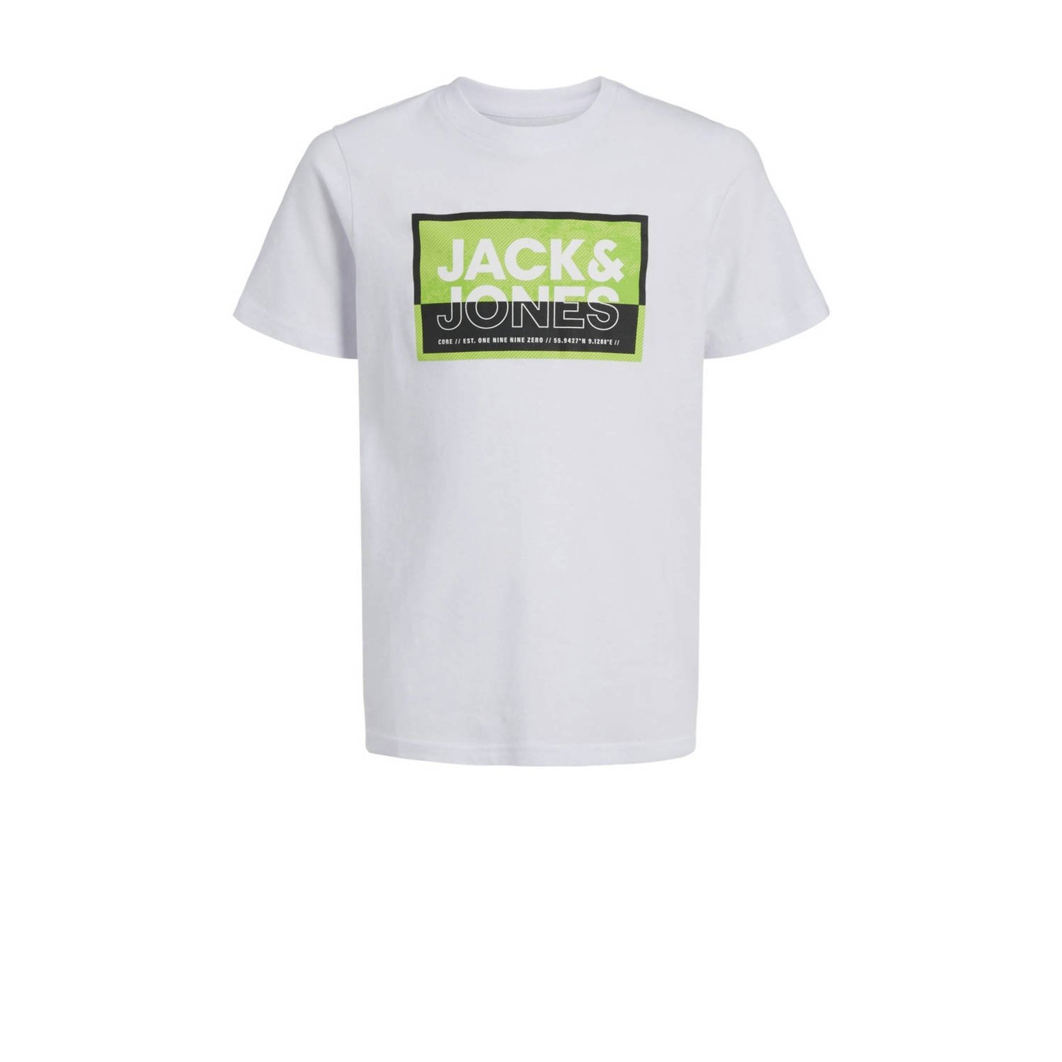 Jack & jones JUNIOR T-shirt JCOLOGAN SOMMER met logo wit Jongens Katoen Ronde hals 140