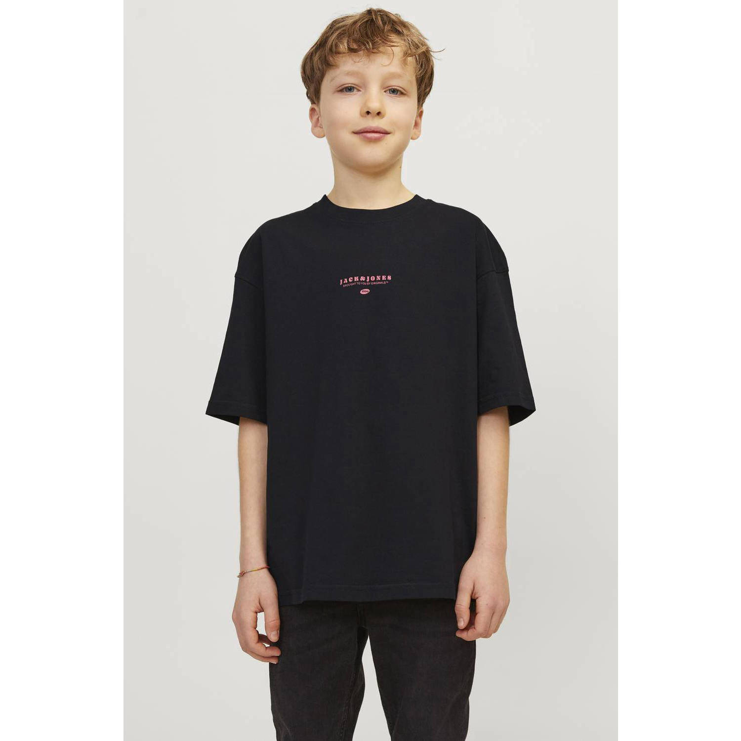 Jack & jones JUNIOR T-shirt JORMARBELLA met backprint zwart Jongens Katoen Ronde hals 128