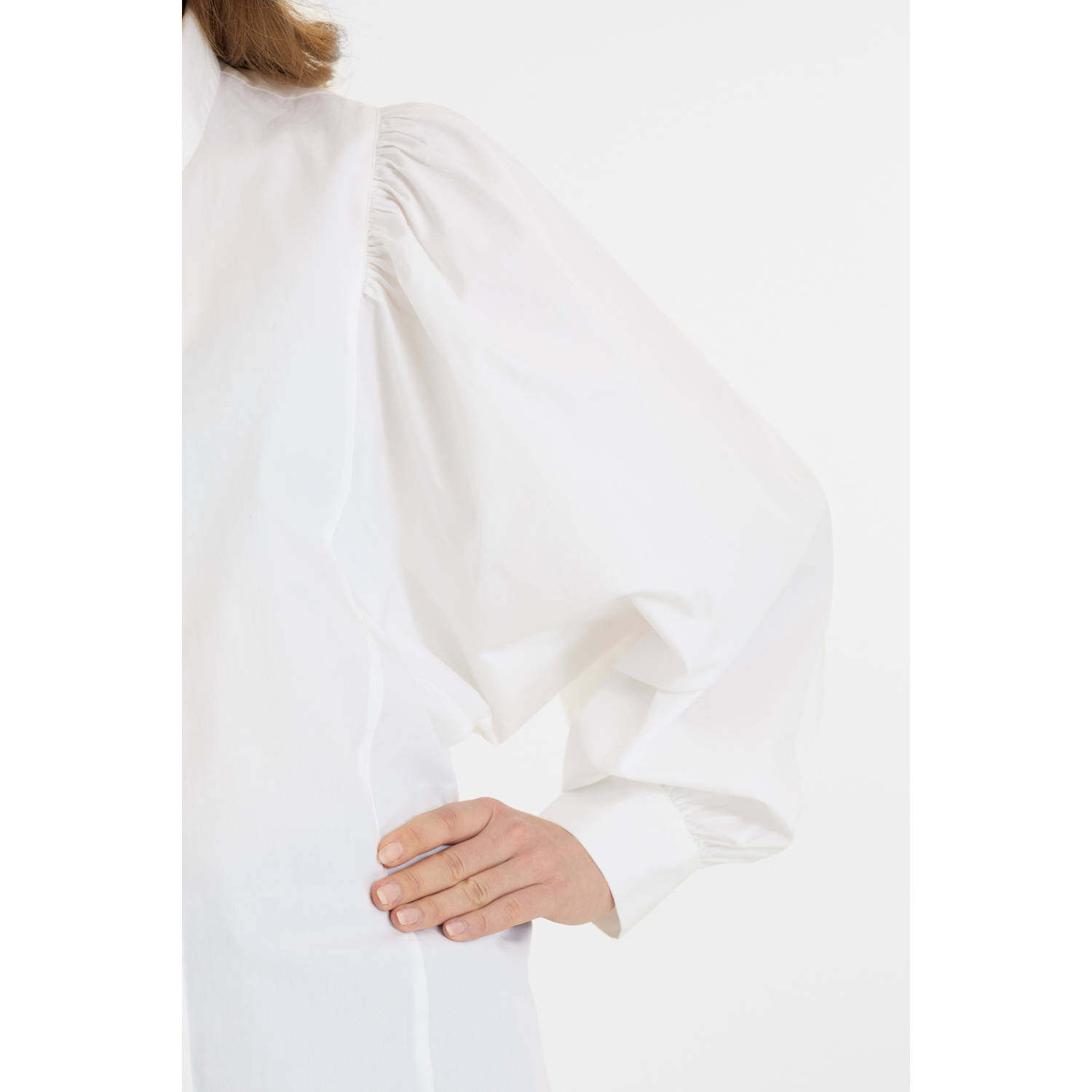 anytime poplin blouse met pofmouwen wit