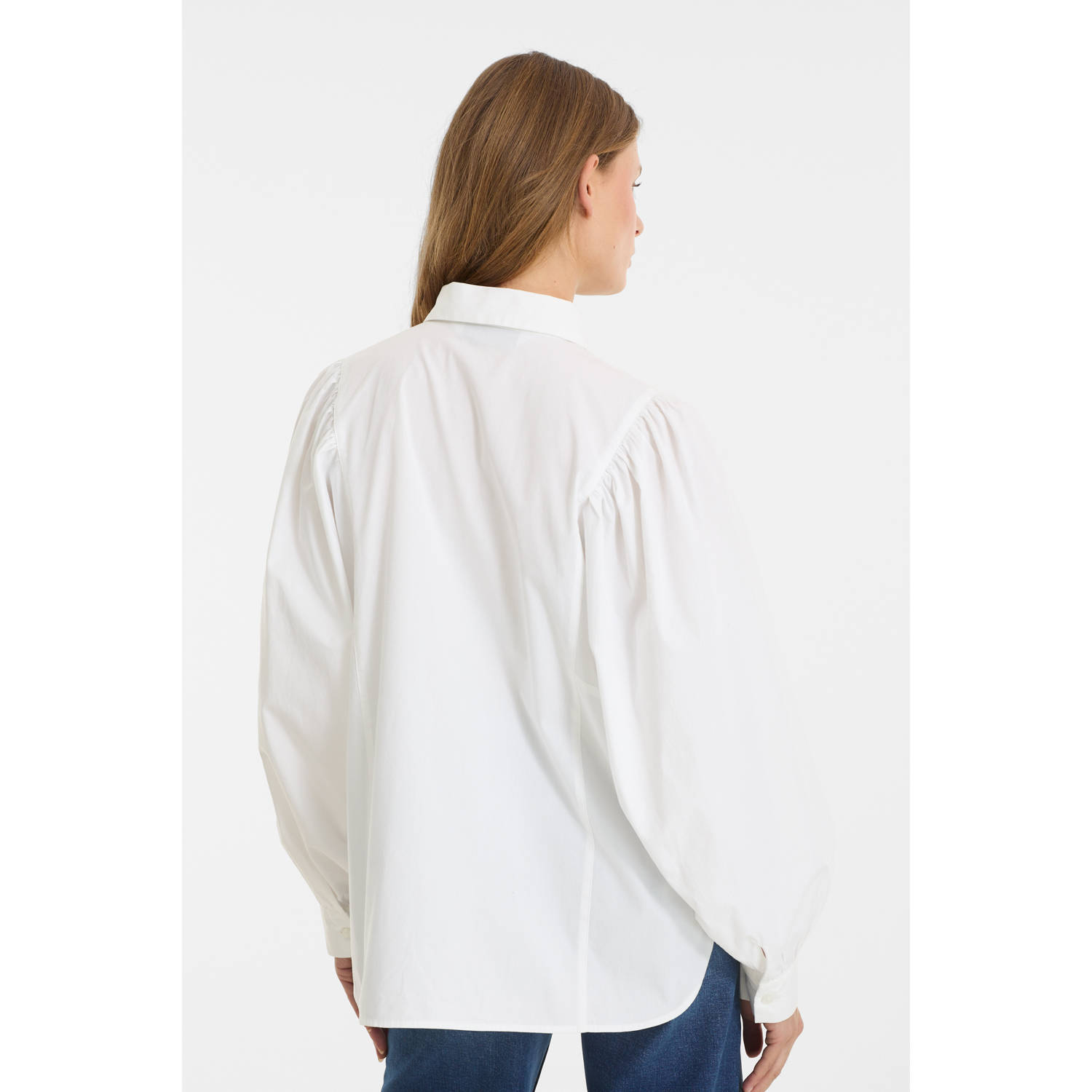 anytime poplin blouse met pofmouwen wit