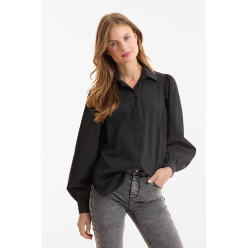 Anytime poplin blouse met pofmouwen zwart afbeelding