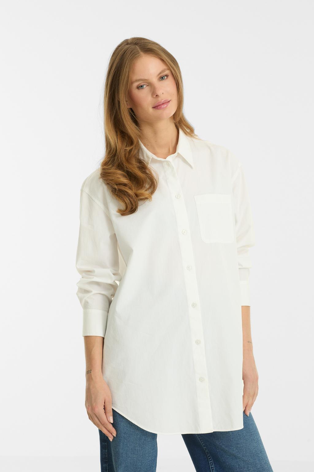 Witte dames Anytime oversized poplin blouse van katoen met effen, lange mouwen en klassieke kraag