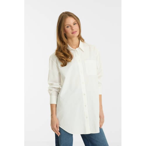anytime oversized poplin blouse wit afbeelding
