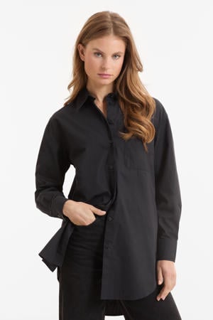 oversized poplin blouse zwart