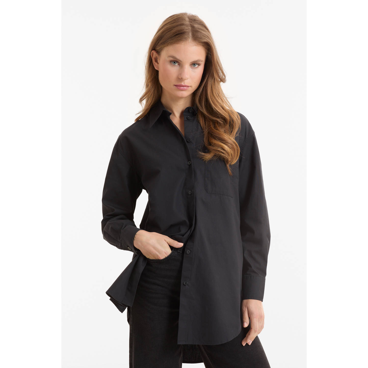 Anytime oversized poplin blouse zwart