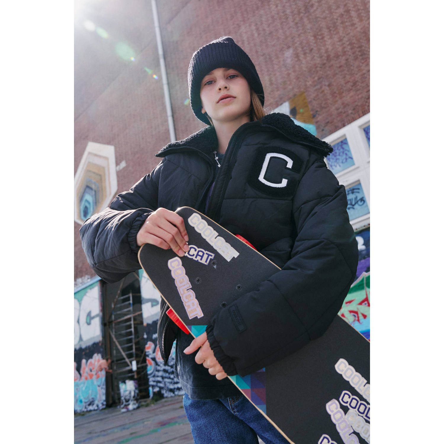 Coolcat Puffer Winterjas Joyce met Teddy Kraag Zwart