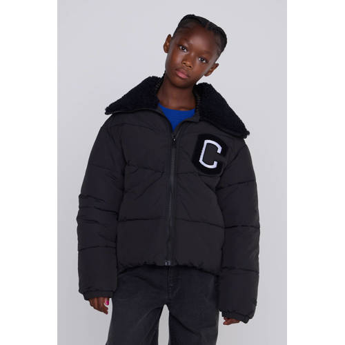 Coolcat Puffer Winterjas Joyce met Teddy Kraag Zwart afbeelding