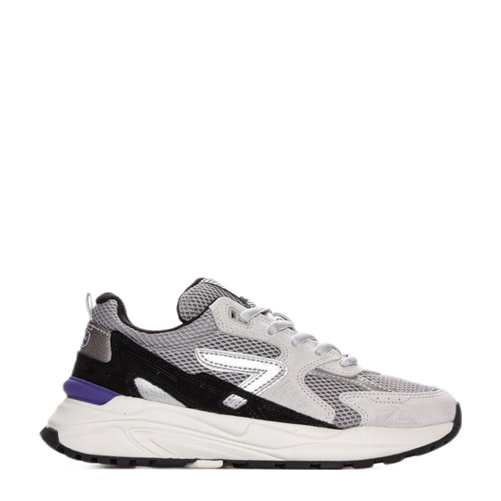 Grijs en zwarte dames HUB Grid S48 suède sneakers met chunky hak en veters