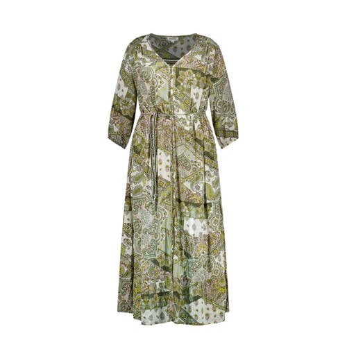 MS Mode jurk met paisleyprint en ceintuur groen