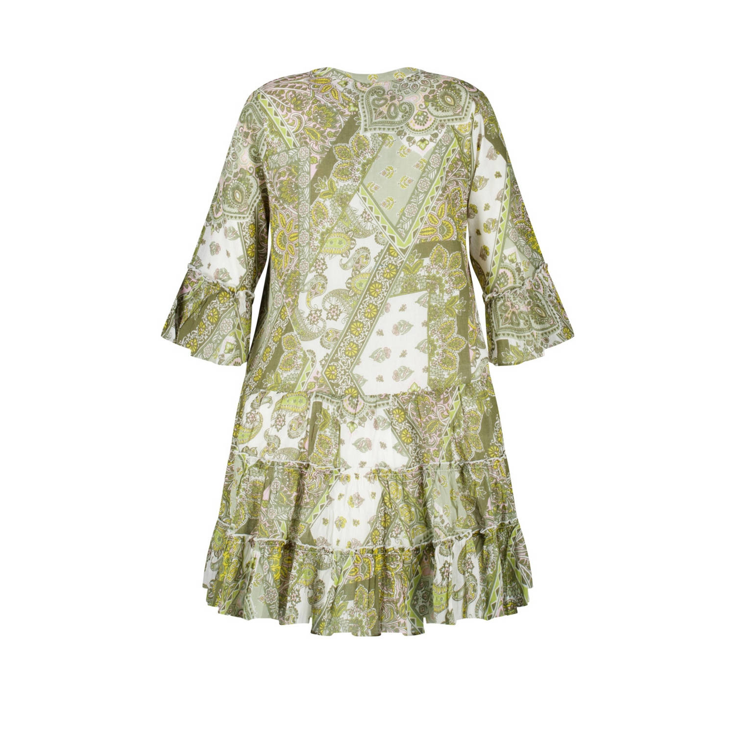 MS Mode jurk met paisleyprint en volant lichtkaki ecru
