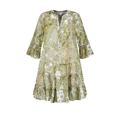 MS Mode jurk met paisleyprint en volant lichtkaki/ecru