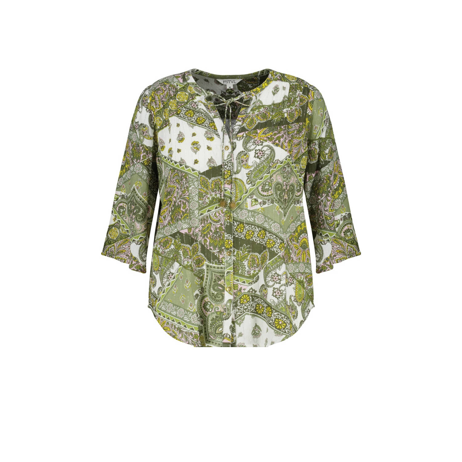 MS Mode blouse met all over print groen ecru