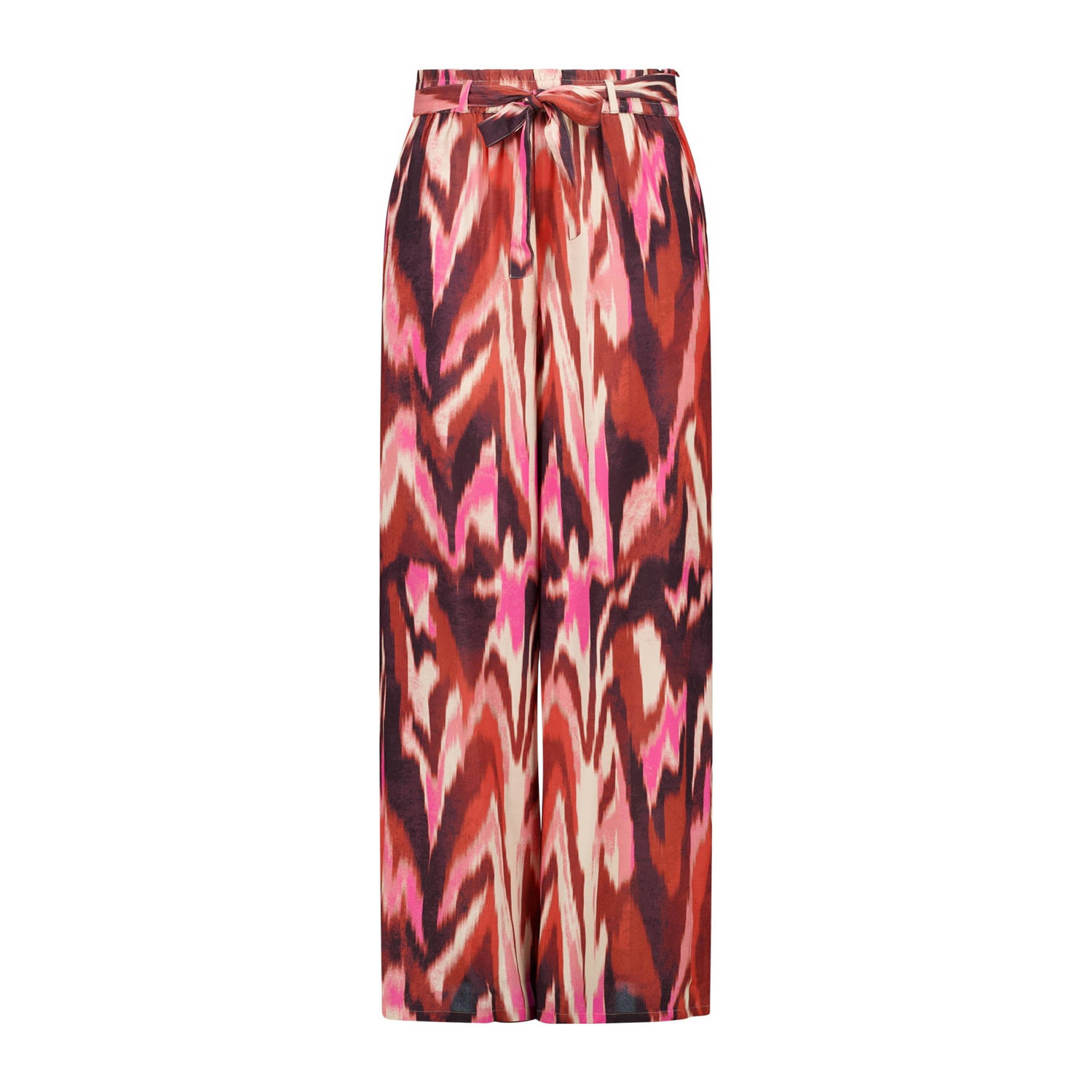 MS Mode high waist wide leg broek met all over print rood roze paars