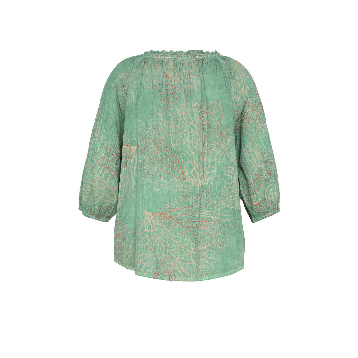 Paprika blousetop met bladprint groen