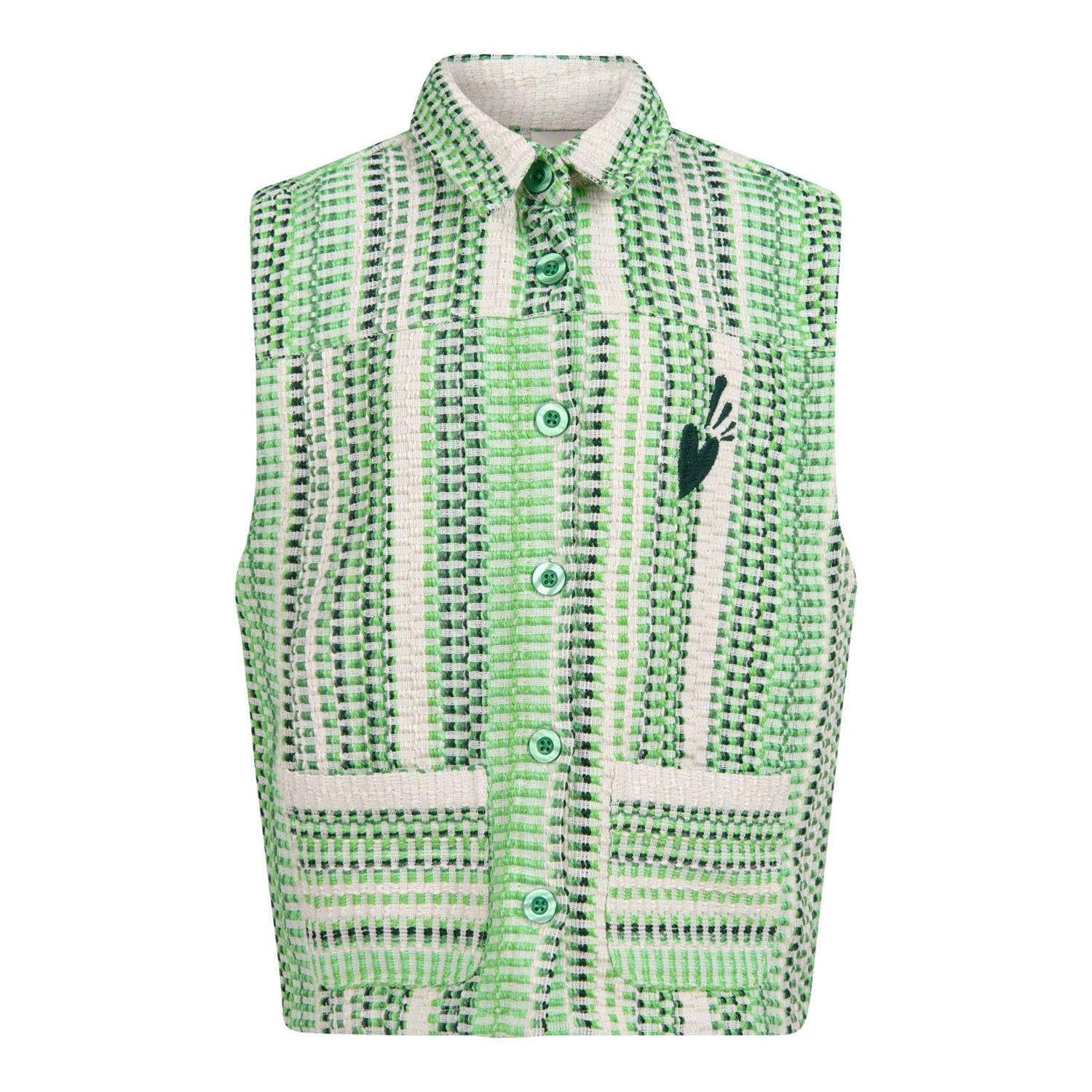 Shoeby gilet met all over print en textuur groen Meisjes Polyester Klassieke kraag 134 140