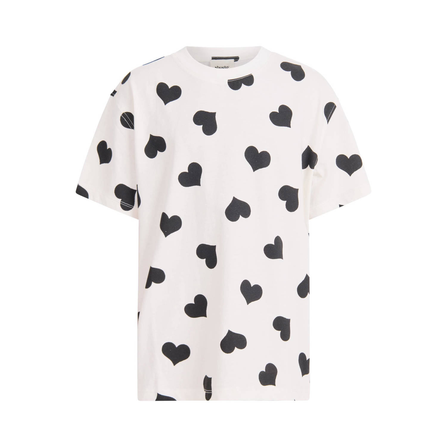 Shoeby T-shirt met hartjes wit zwart