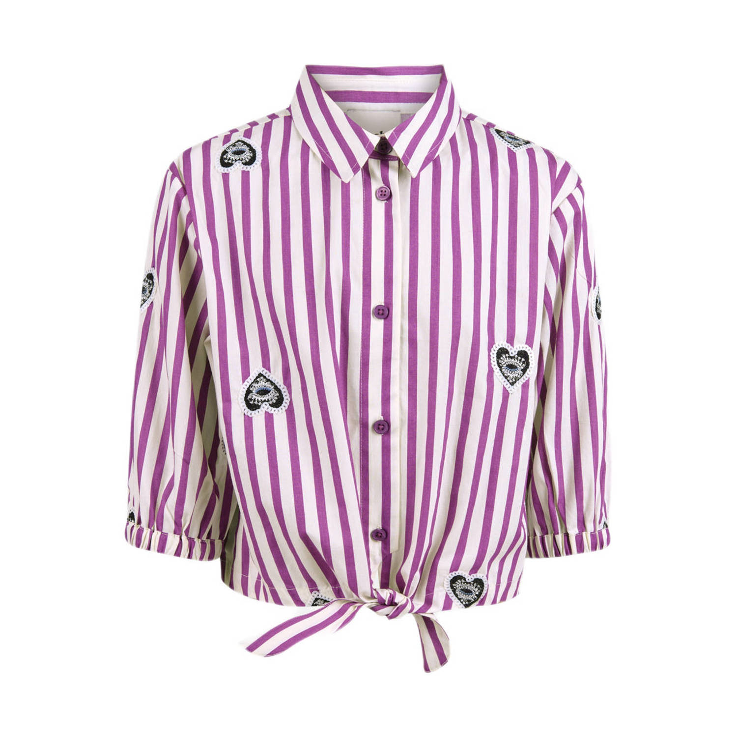 Shoeby gestreepte blouse paars Meisjes Katoen Klassieke kraag Streep 134 140