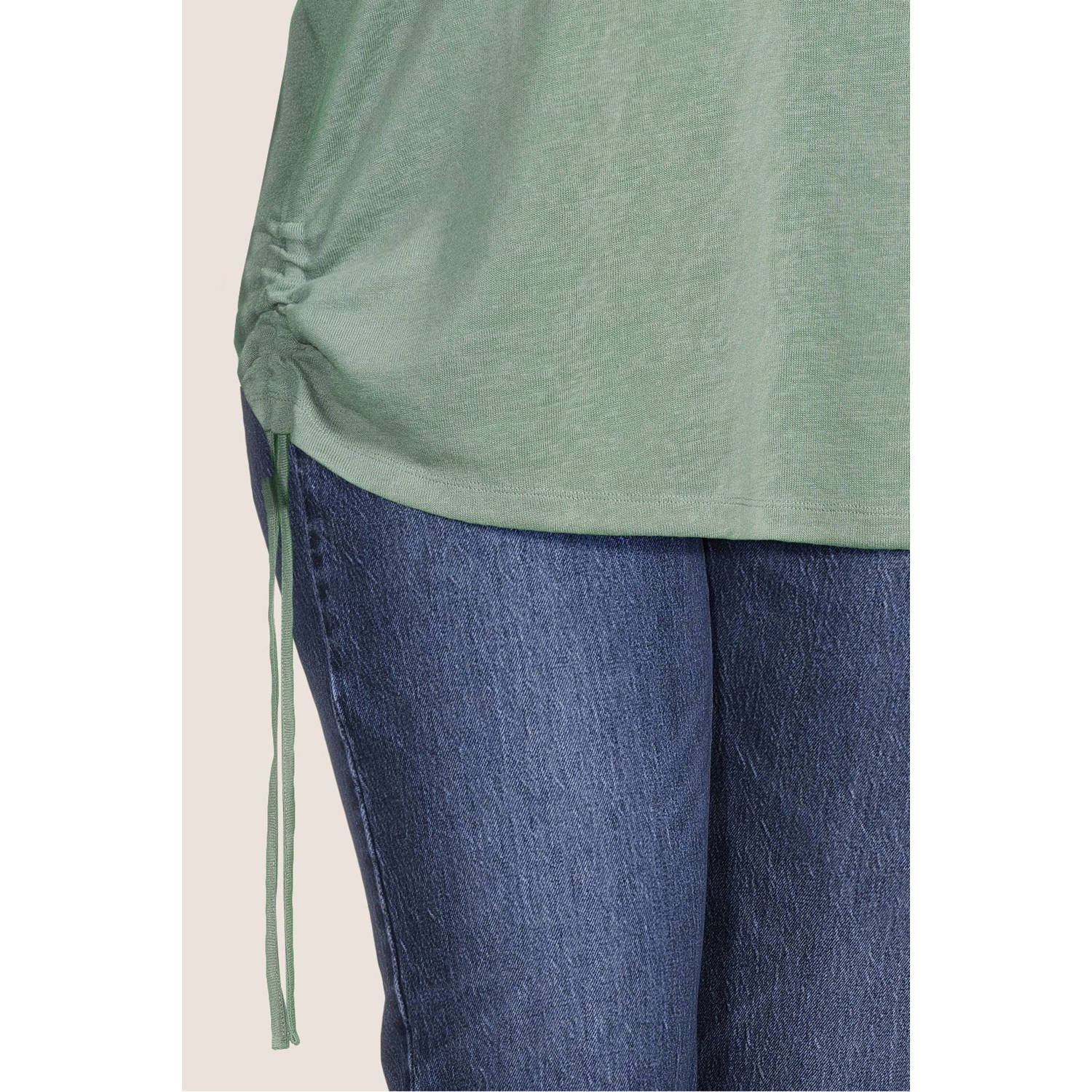 GREAT LOOKS T-shirt met trekkoord grijsgroen