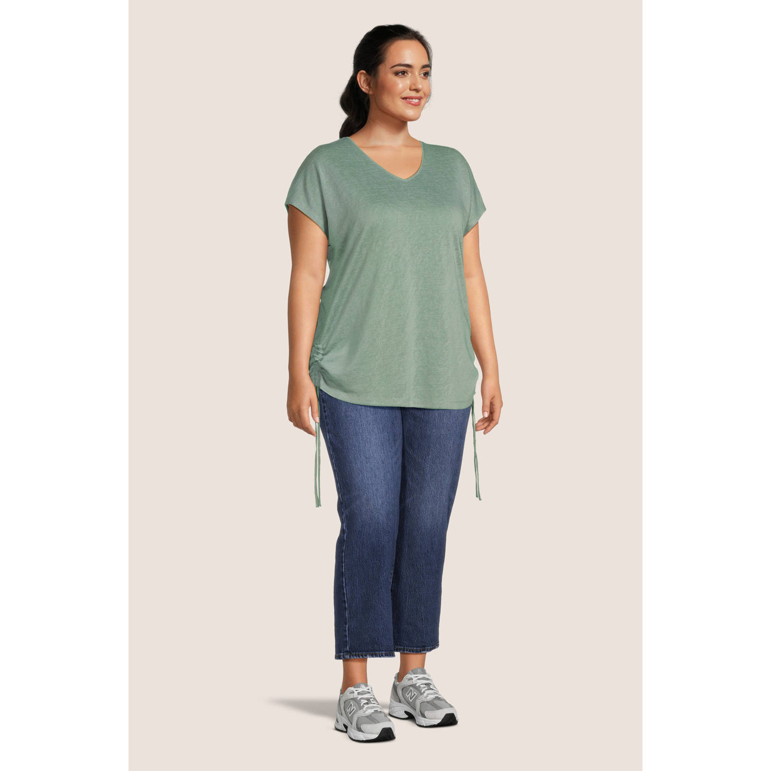 GREAT LOOKS T-shirt met trekkoord grijsgroen