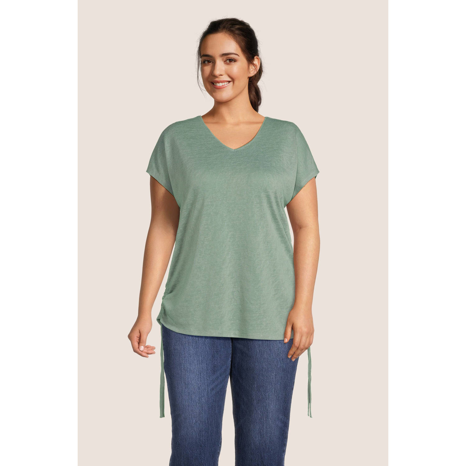 GREAT LOOKS T-shirt met trekkoord grijsgroen